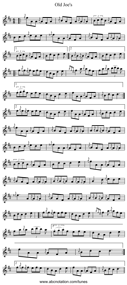 Old Joe's - staff notation