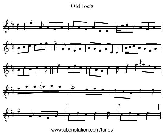 Old Joe's - staff notation