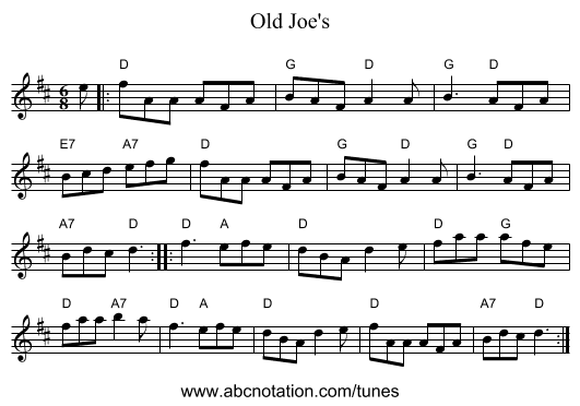 Old Joe's - staff notation