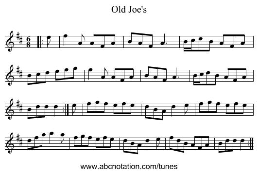 Old Joe's - staff notation