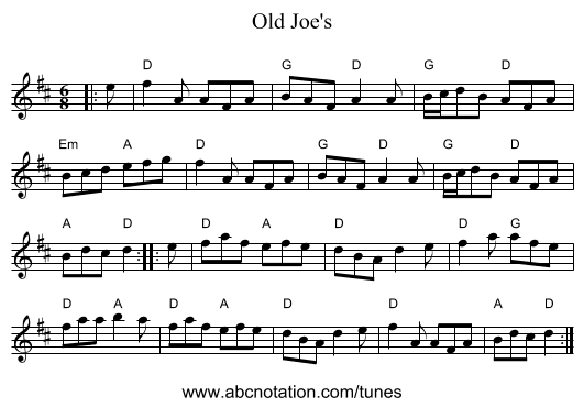 Old Joe's - staff notation