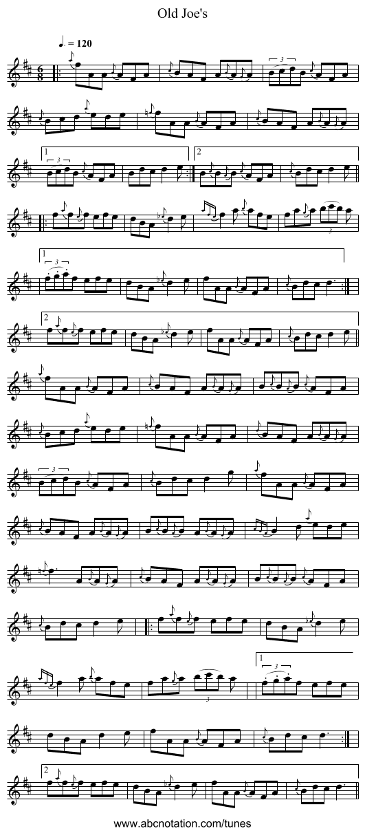 Old Joe's - staff notation