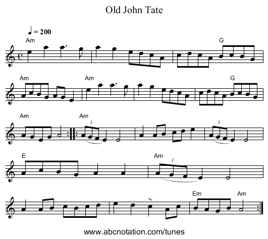 Old John Tate - staff notation