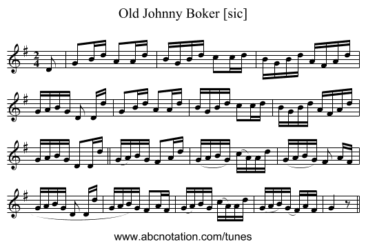 Old Johnny Boker [sic] - staff notation