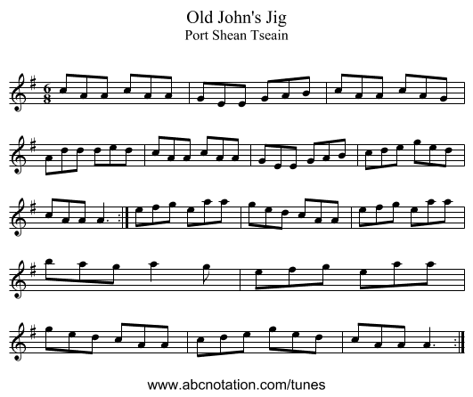 Old John's Jig - staff notation