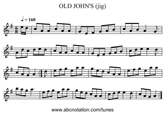 OLD JOHN'S (jig) - staff notation