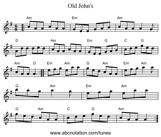 Old John's - staff notation