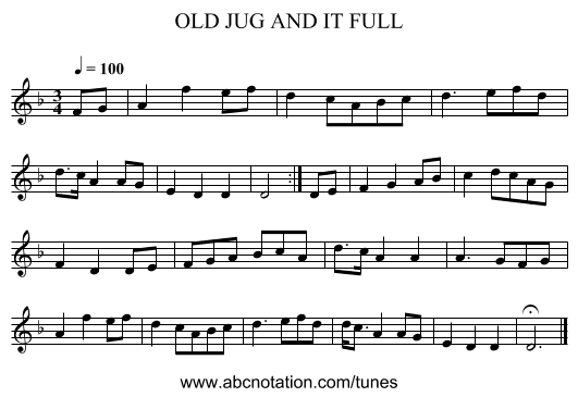 OLD JUG AND IT FULL - staff notation