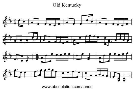 Old Kentucky - staff notation