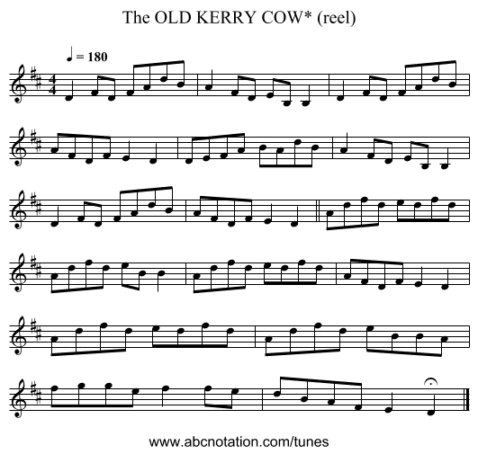 OLD KERRY COW* (reel), The - staff notation
