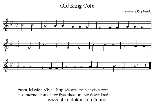Old King Cole - staff notation