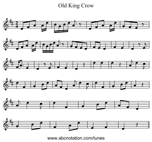 Old King Crow - staff notation