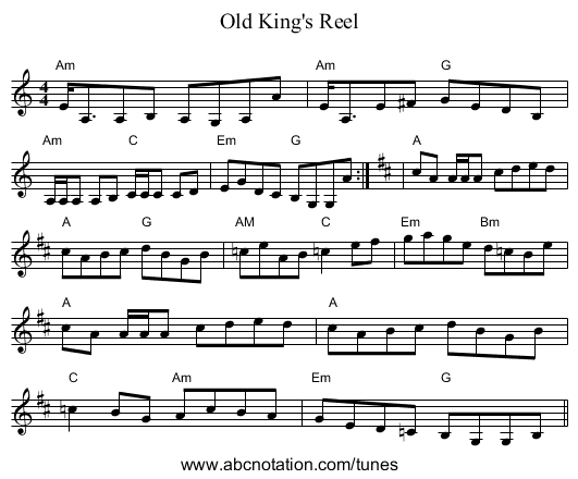 Old King's Reel - staff notation
