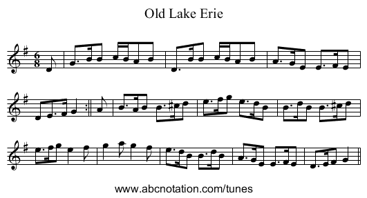 Old Lake Erie - staff notation
