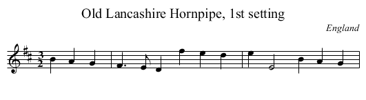 Old Lancashire Hornpipe, 1st setting - staff notation
