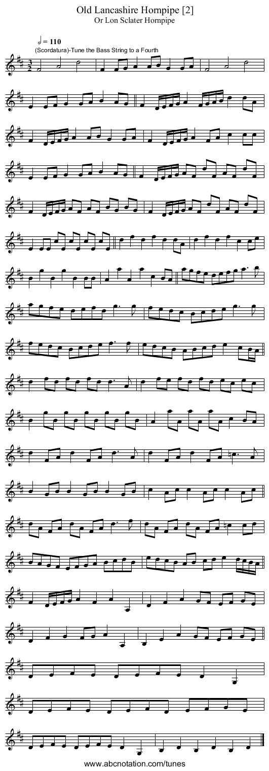 Old Lancashire Hornpipe [2] - staff notation