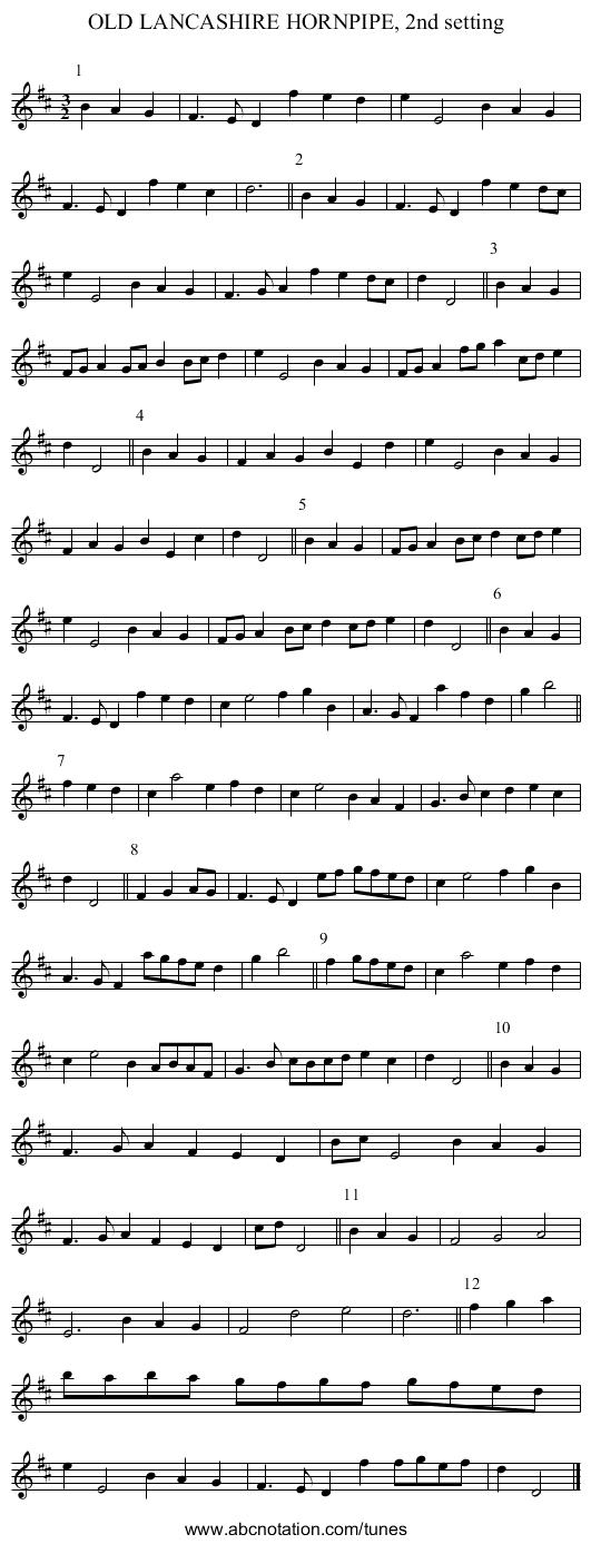 OLD LANCASHIRE HORNPIPE, 2nd setting - staff notation