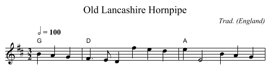 Old Lancashire Hornpipe - staff notation