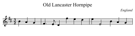 Old Lancaster Hornpipe - staff notation