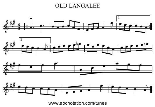 OLD LANGALEE - staff notation