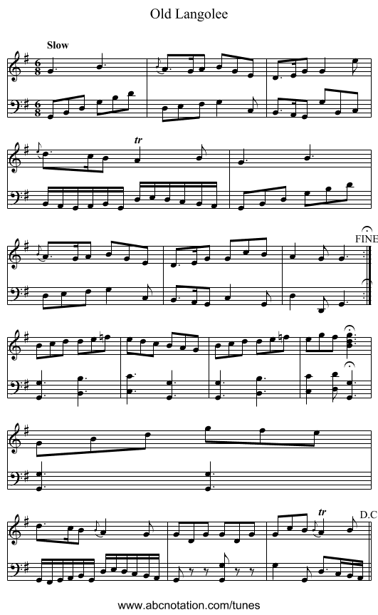 Old Langolee - staff notation
