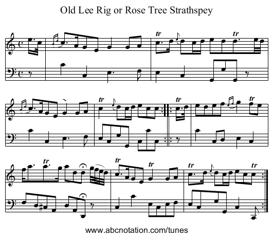 Old Lee Rig or Rose Tree Strathspey - staff notation
