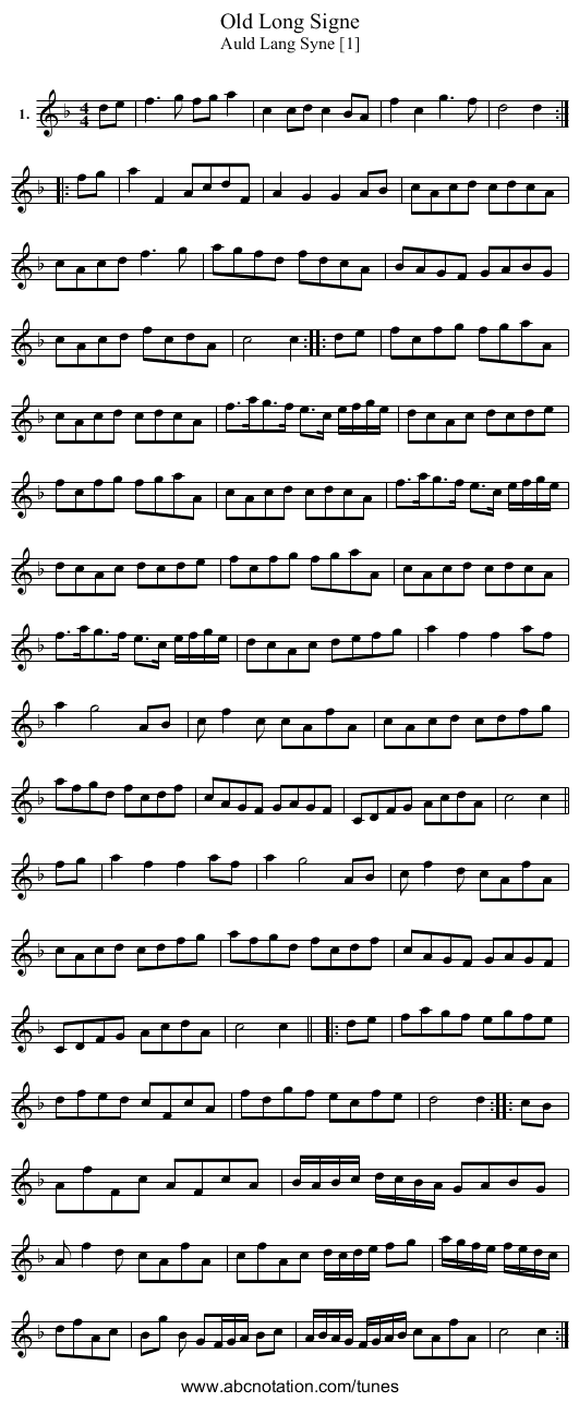 Old Long Signe - staff notation