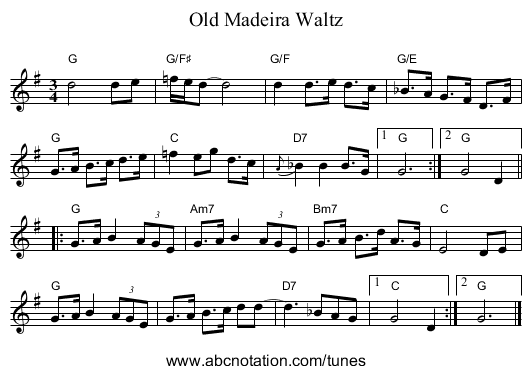 Old Madeira Waltz - staff notation