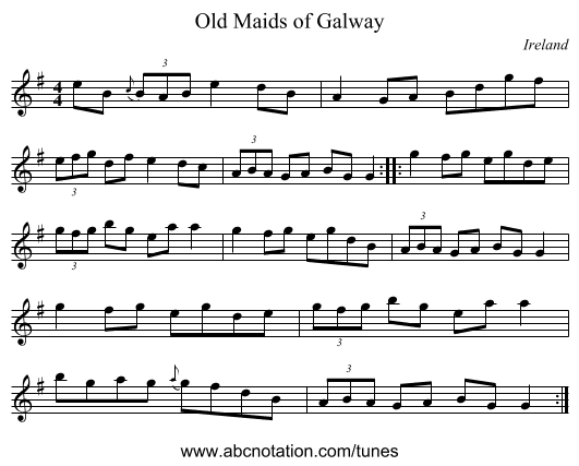 Old Maids of Galway - staff notation
