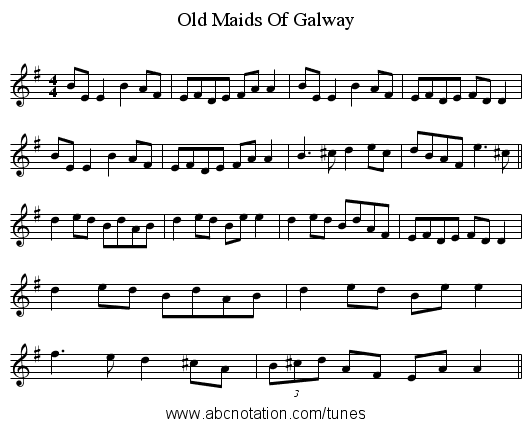 Old Maids Of Galway - staff notation