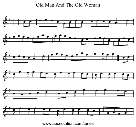 Old Man And The Old Woman - staff notation