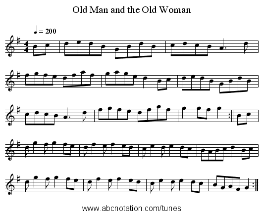 Old Man and the Old Woman - staff notation