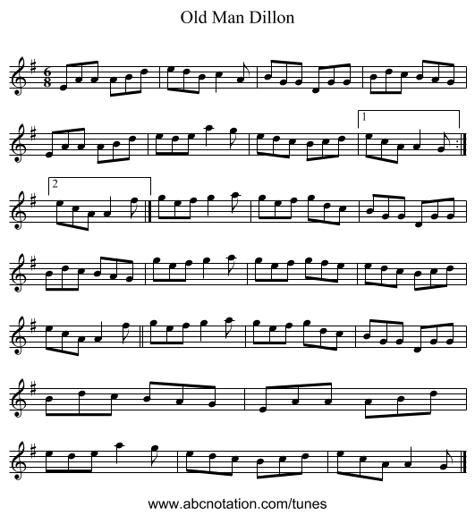 Old Man Dillon - staff notation