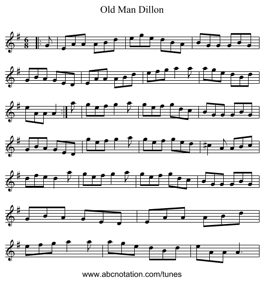 Old Man Dillon - staff notation