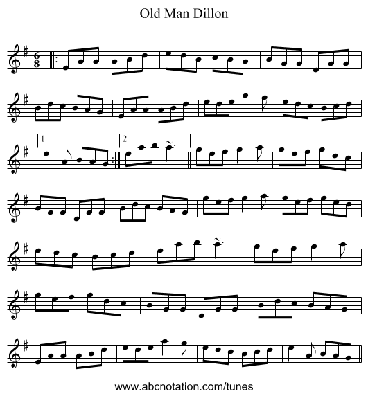 Old Man Dillon - staff notation