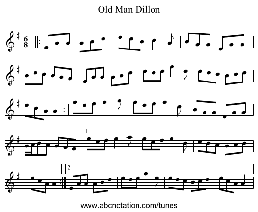 Old Man Dillon - staff notation
