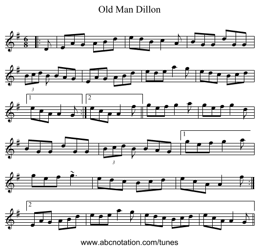Old Man Dillon - staff notation