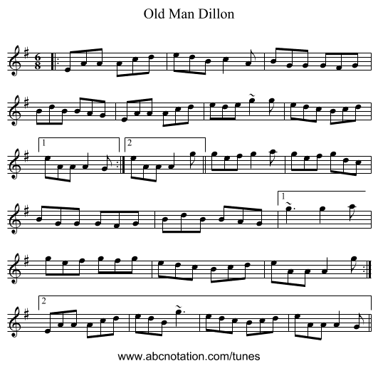 Old Man Dillon - staff notation