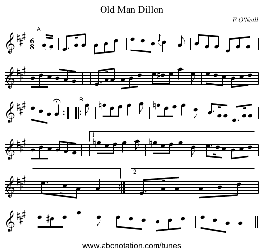 Old Man Dillon - staff notation