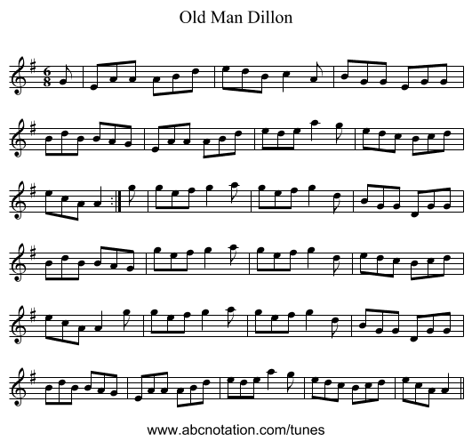Old Man Dillon - staff notation
