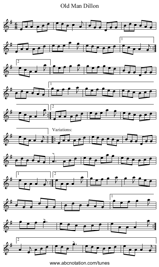 Old Man Dillon - staff notation