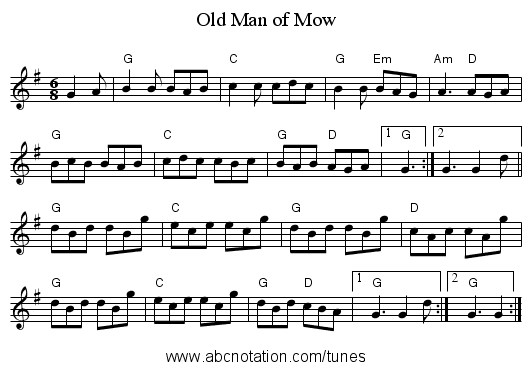 Old Man of Mow - staff notation