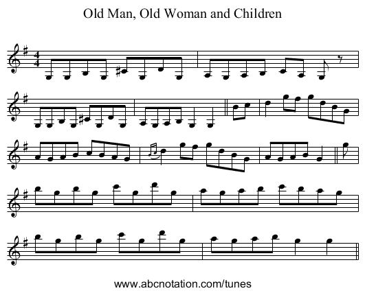 Old Man, Old Woman and Children - staff notation
