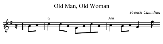 Old Man, Old Woman - staff notation