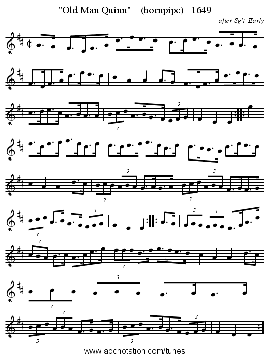 Old Man Quinn    (hornpipe)   1649 - staff notation
