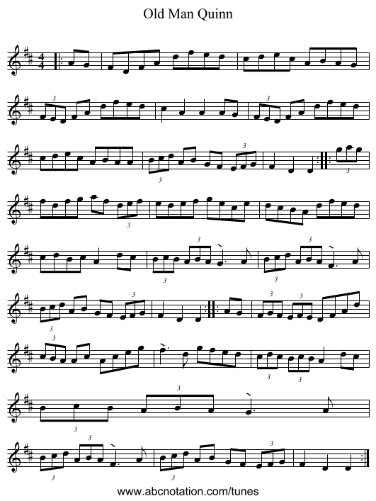 Old Man Quinn - staff notation