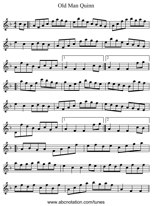 Old Man Quinn - staff notation
