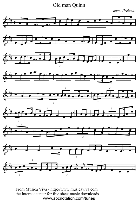 Old man Quinn - staff notation