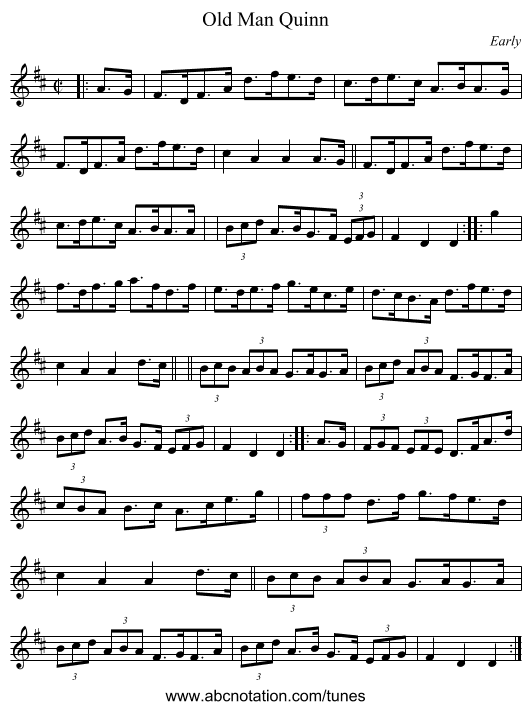 Old Man Quinn - staff notation