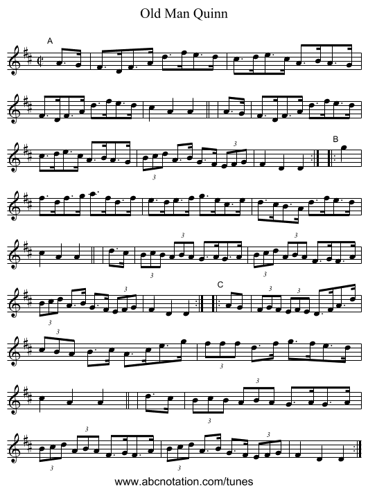 Old Man Quinn - staff notation